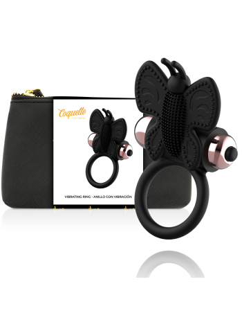 Coquette Chic Desire Cockring Papillon Avec Vibrateur Noir/ Or