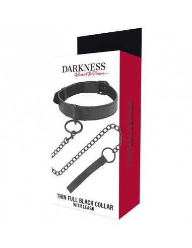 Darkness thin black full collar with leash - MySexyShop.eu