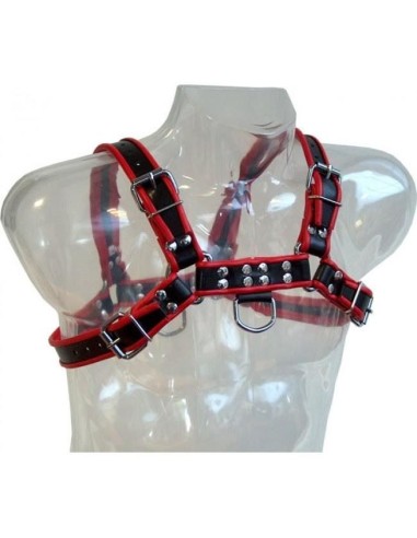 Leather body chain harness iii black / red | MySexyShop