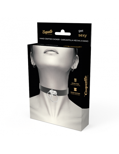 Coquette hand crafted choker vegan leather double ring - MySexyShop.eu