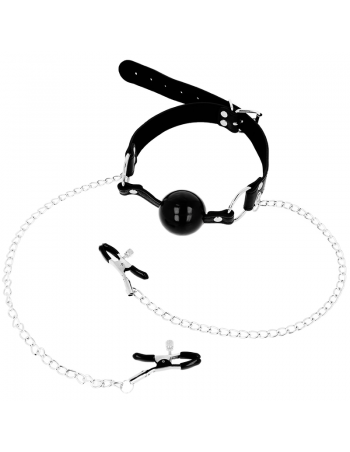 Ohmama Fetish Black Ball Gag With Nipple Clamps - MySexyShop.eu