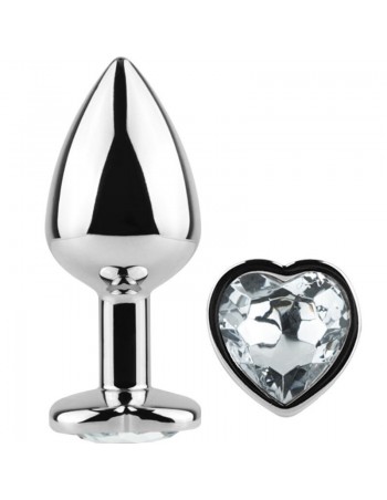 Secret Play Metal Butt Plug Clear Crystal Heart Small Size 7 Cm