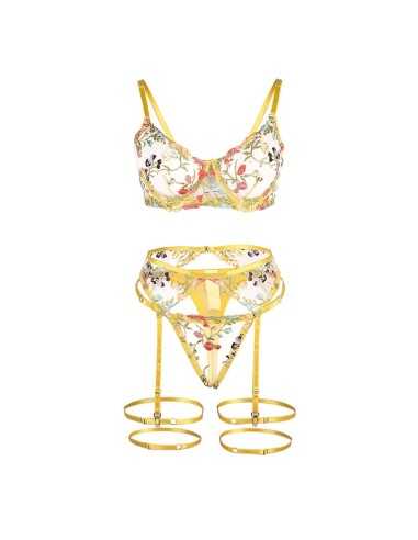 Subblime 954345 Sutiã + Tanga + Cinto-Liga Design Floral Amarelo S/M | MySexyShop (PT)