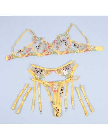 Subblime 954345 Sutiã + Tanga + Cinto-Liga Design Floral Amarelo S/M | MySexyShop (PT)