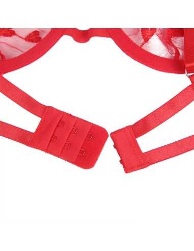 Subblime Heart Print Bra + Thong + Garter Belt Red L/Xl