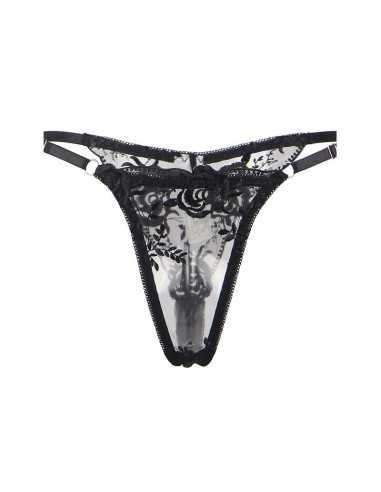 Subblime 945237 Bh + Höschen Mit Strumpfgürtel Blumendesign Schwarz S/M - MySexyShop.eu