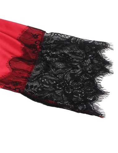 Subblime 954024 Spitzen-Unterhemd Mit Transparentem Rücken Und String, Rot/Schwarz, L/Xl -