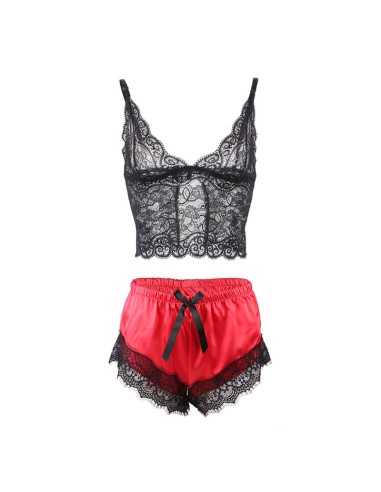 Subblime 953966 Camisón Informal De Seda + Pantalón Encaje Negro/Rojo L/Xl - MySexyShop (ES)