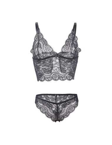 Subblime Camicia Da Notte In Seta E Pizzo + Slip Nero L/Xl