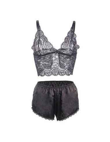 Subblime Camicia Da Notte In Seta E Pizzo + Slip Nero S/M