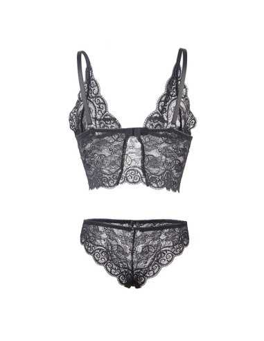 Subblime Chemisier De Nuit En Soie Et Dentelle + Culotte Noire