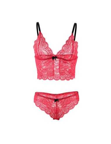 Subblime Chemisier De Nuit En Soie Et Dentelle + Culotte Rouge
