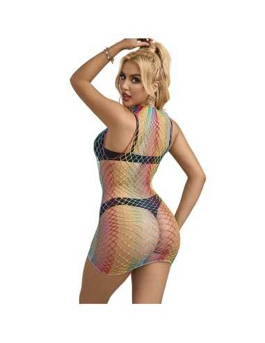 Subblime Rainbow High Neck Sleeveless Fishnet Dress One Size