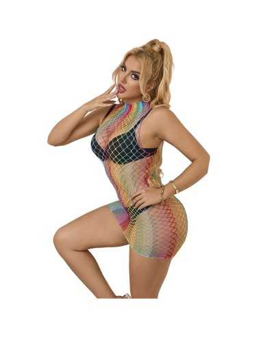Subblime Rainbow High Neck Sleeveless Fishnet Dress One Size