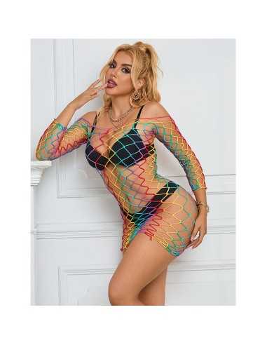 Subblime 952426 Regenbogen-Kleid Mit Langen Rmeln Und Netz Eine Grösse - MySexyShop.eu