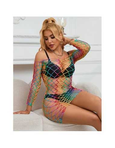 Subblime 952426 Regenbogen-Kleid Mit Langen Rmeln Und Netz Eine Grösse - MySexyShop.eu
