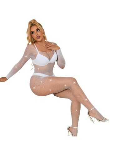 Subblime Bodystocking A Rete Con Strass Manica Lunga Bianco