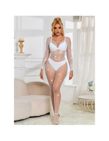 Subblime Bodystocking A Rete Con Strass Manica Lunga Bianco