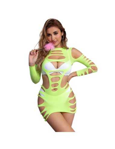 Subblime 952280 Grün Langrmeliger Elastischer Netz-Kleid Eine Grösse - MySexyShop.eu