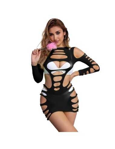 Subblime 952266 Langrmeliger Elastischer Netz-Kleid Schwarz Eine Grösse - MySexyShop.eu
