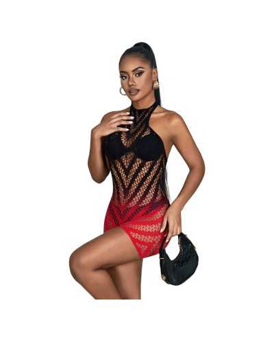 Subblime Red And Black Degraded Elastic Fishnet Dress One Size