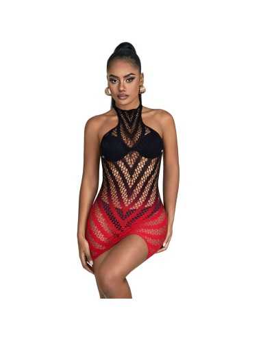 Subblime Red And Black Degraded Elastic Fishnet Dress One Size