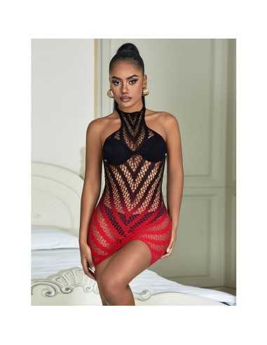 Subblime 952242 Roter Und Schwarzer Kleid Aus Elastischem Netz Mit Abgeschnittenem Degrad Eine