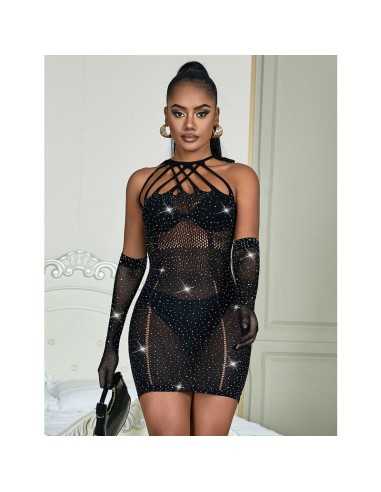 Subblime Abito A Rete Con Strass Nero Taglia Unica