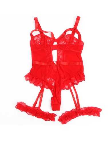 Subblime Teddy Con Liga Detalle Encaje Y Tiras Rojo S/M - MySexyShop (ES)