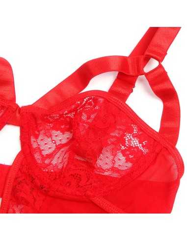 Subblime Teddy Com Liga Com Detalhe Renda E Tiras Vermelha S/M | MySexyShop (PT)