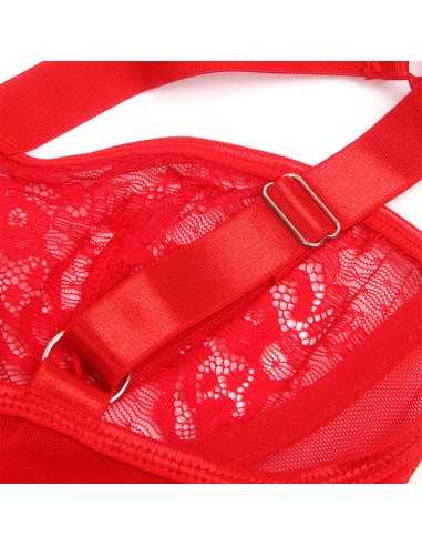 Subblime Teddy Com Liga Com Detalhe Renda E Tiras Vermelha S/M | MySexyShop (PT)