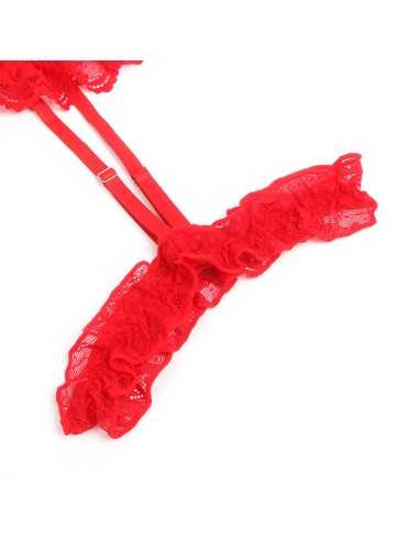 Subblime Teddy Com Liga Com Detalhe Renda E Tiras Vermelha S/M | MySexyShop (PT)