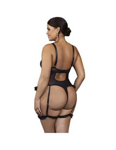 Subblime - Teddy With Garter With Lace Detail And Strips Black L/Xl