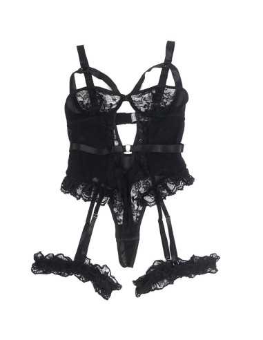 Subblime Teddy Mit Strumpfband Mit Spitzendetail Und Streifen Schwarz L/Xl - MySexyShop.eu