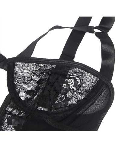 Subblime Teddy Mit Strumpfband Mit Spitzendetail Und Streifen Schwarz L/Xl - MySexyShop.eu