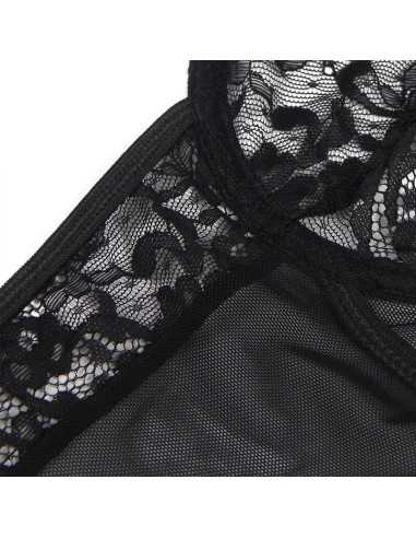 Subblime - Teddy With Garter With Lace Detail And Strips Black L/Xl