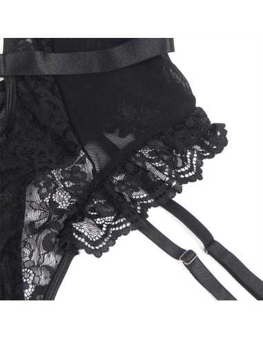 Subblime - Teddy With Garter With Lace Detail And Strips Black L/Xl