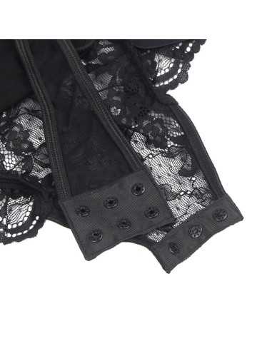 Subblime - Teddy With Garter With Lace Detail And Strips Black S/M