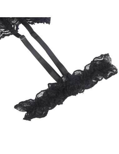 Subblime - Teddy With Garter With Lace Detail And Strips Black S/M