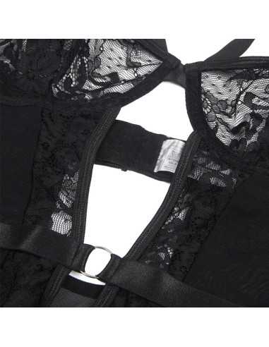 Subblime - Teddy With Garter With Lace Detail And Strips Black S/M