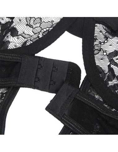 Subblime - Teddy With Garter With Lace Detail And Strips Black S/M