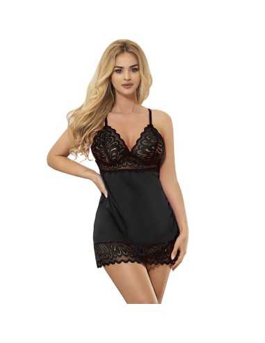 Subblime Babydoll Mit Blumenprint Auf Der Brust Schwarz L/Xl - MySexyShop.eu
