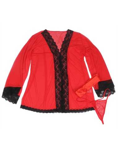 Subblime Transparenter Stoffmantel Mit Spitzendetail Rot L/Xl - MySexyShop.eu