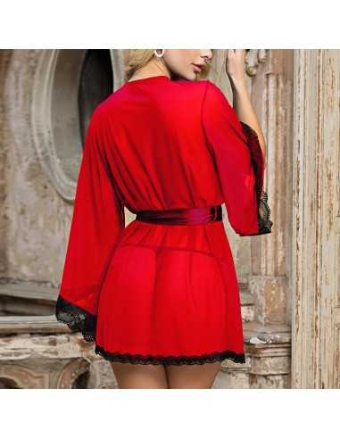 Subblime Transparenter Stoffmantel Mit Spitzendetail Rot L/Xl - MySexyShop.eu