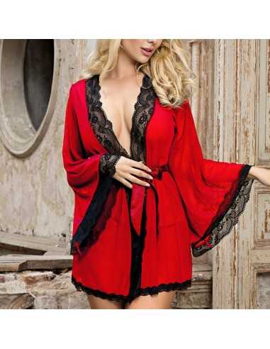 Subblime - Robe En Tissu Transparent Détail Dentelle Rouge S/M