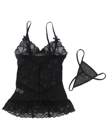 Subblime Babydoll Mit Verstellbaren Trgern Und Transparenter Spitze Mit Blumendruck Schwarz L/Xl -