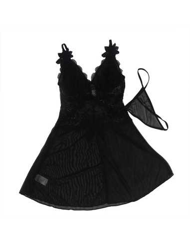 Subblime Babydoll Tela De Tul Detalle Encaje Y Flor Negro S/M - MySexyShop (ES)