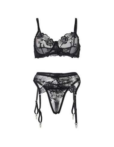 Subblime Set De 3 Piezas Sujetador + Tanga + Liga Estampado Floral Negro L/Xl - MySexyShop (ES)