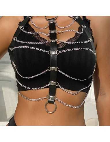 Subblime Chest Harness Leather Chains Black One Size
