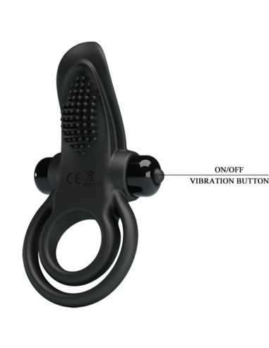 Pretty Love Double Vibrating Ring + Clitoris Stimulator 10 Vibrations Black